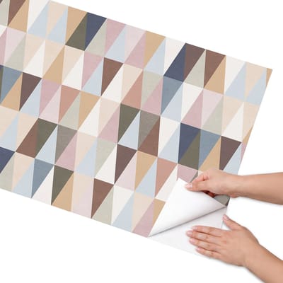 Coloray Meubel Wrap Folie - Beige Meubelfolie - 65x130 cm - Decoratiefolie Pastel geometrische vormen - Meubel Wrap Folie - Geometrische Meubelfolie - Plakfolie Meubels - Keuken decoratie - Achtergronden en patronen