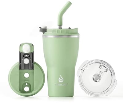 Dubbelwandige Isolatiebeker 420 ml - Koffiemok voor Koude en Warme Dranken - Lekvrije Reismok met Rietje - Groen