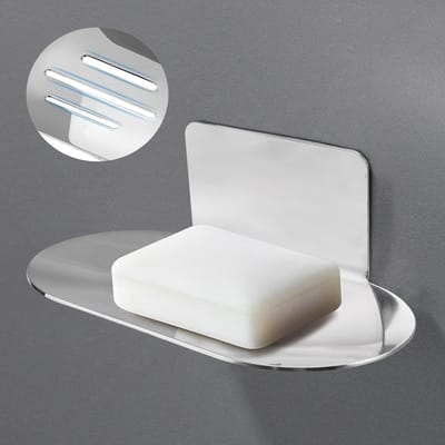 Muurbeugel voor Zeep, 14 x 8 cm, RVS Zeepdispenser voor Douche, Zelfklevend en Drukvast voor Badkamer en Keuken