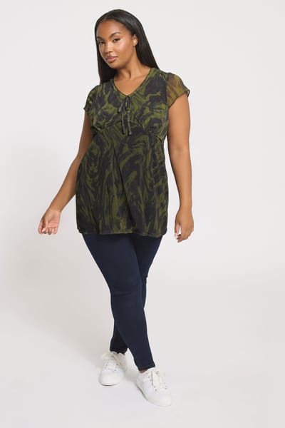 Yours Groene Swirl Print Mesh Top Size 50-52