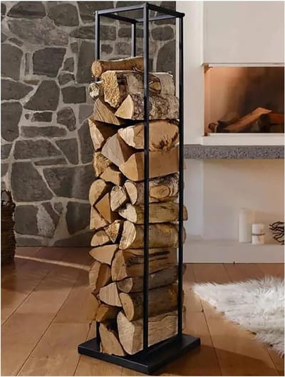 Houtblokhouder - Brandhoutrek - Brandhout Opslaan - Zware Metalen Constructie - 103D x 7W x 37H cm - Zwart