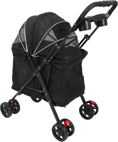 Opvouwbare Kinderwagen - Dierenbuggy - Comfortabel Reizen - 360° Ademend Gaas - 70 Cm Cabine - Zwart
