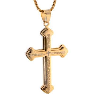 Vintage Christelijke Bijbeltekst Roestvrij Staal Kruis Hanger Ketting Punk Mode Biker Amulet Mannen 'S Ketting Ketting Sieraden Cadeau 50cm