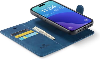 CaseMania Bookcase hoesje geschikt voor iPhone 16 Pro - Effen Donkerblauw - Kunstleer - 2-in-1 Magnetisch Uitneembaar Design