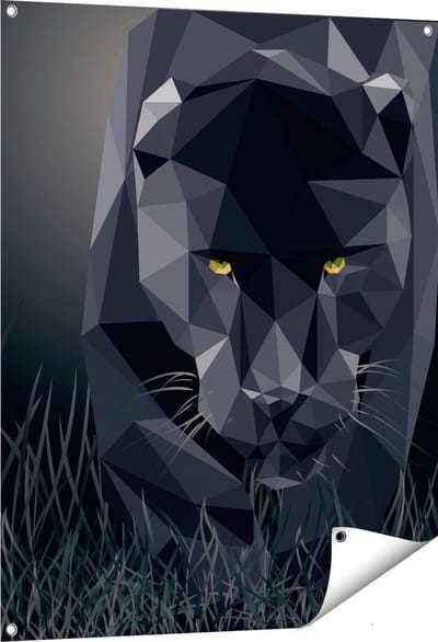 Gards Tuinposter Zwarte Panter van Origami - Abstract - 80x100 cm - Tuindoek - Tuindecoratie - Wanddecoratie buiten - Tuinschilderij