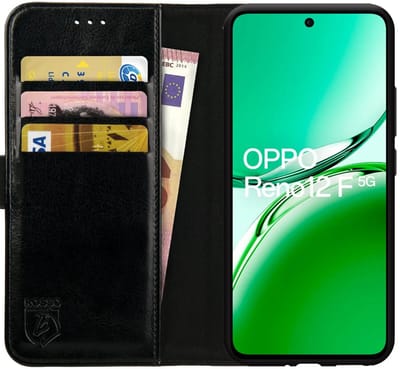 Rosso Element Geschikt voor Oppo Reno 12 F | Wallet Book Case | Portemonnee Hoesje | 3 Pasjes | Magneetsluiting | Stand Functie | Zwart