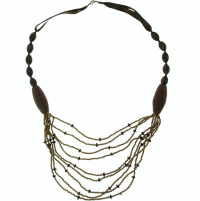 Behave - Lange bruine ketting met grote en kleine kraaltjes 82,5cm