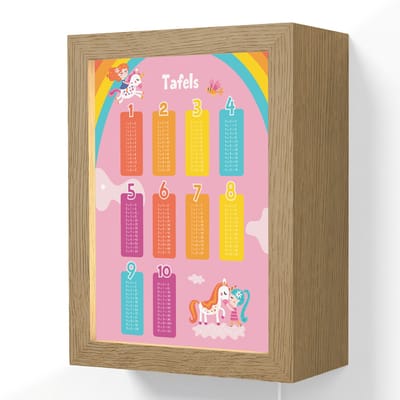 Wandlamp 15x20 cm - Oplaadbaar - Tafels van vermenigvuldiging - Leren rekenen voor kinderen - Cijfers oefenen - Eenhoorn - Roze - Wandlampen binnen woonkamer - Slaapkamer lamp met kabel - Decoratieve nachtlamp - Vloerlamp snoer