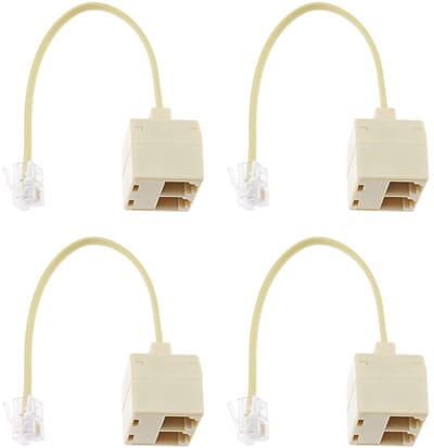 Dailygoods- Telefoon Splitter 4 Stuks - Mannelijke naar Vrouwelijke Converter - RJ11 Poorten - Duurzaam ABS - Koper Kernen - 110 mm Kabellengte - Telefoonsplitter