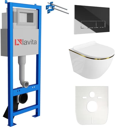 LAVITA LAV 101 SOFI SLIM GOLD LINE - Inbouwreservoir WC 40cm - Chromen drukplaat - Rimless wandcloset - Toiletset