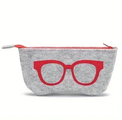 Brillenkoker I Bril Etui I Bril Hoesje I Zonnebrilhouder I Slide In I Met Rits I Zacht Vilt I Universeel I 18 X 9 CM I Grijs/Rood