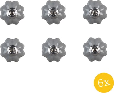 Clayre & Eef Deurknop set van 6 stuks Ø 5 cm Grijs Keramiek Meubelknop