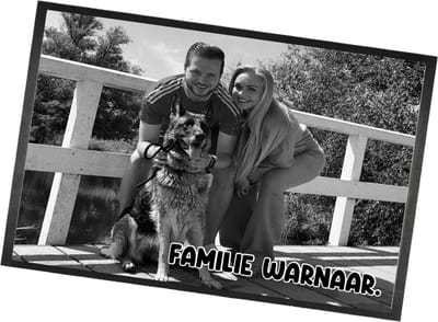 Deurmat met foto en familie naam-kerstcadeau familie naam en foto-cadeau verjaardag-cadeau samenwonen-Zwart Wit foto-60x40cm