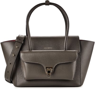 COCCINELLE Leren handtas schoudertas Double Beat Grained Leather Handbag Fango donkergroen