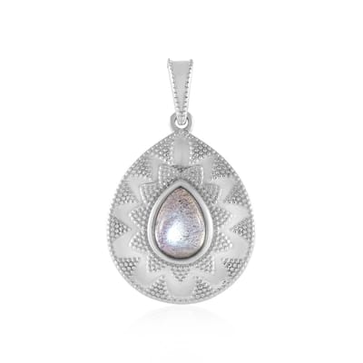 Cavill - Zilveren Labradoriet Hanger met Platina Afwerking - 925 Sterling Zilver - 0,73 ct Peervormige Cabochon - Elegante Druppelvorm