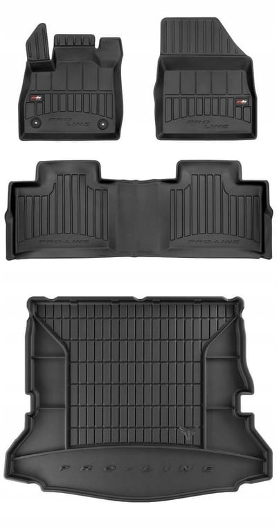 Frogum ProLine Complete Set: Luxe Rubberen Automatten + Kofferbakmat - Geschikt voor RENAULT Espace V 2014-2022 - 7-Persoons uitvoering (3e zitrij ingeklapt) - Perfecte Pasvorm - Geurloos TPE - Zwart