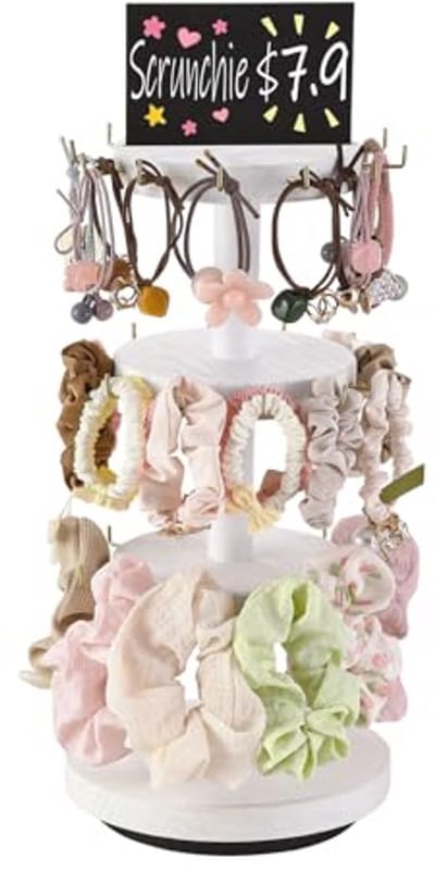 Scrunchie Organizer met Draaiende Haarklemmenhouder - 3 Niveaus, 38 Haken - Opslag en Weergave van Haaraccessoires voor Vrouwen en Meisjes - Wit en Goud