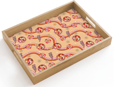 Dienblad hout 40x30 cm - Schootdienblad - Disco - Patroon - Lijnen - Borrelplank rechthoek - Plateau dienbladen
