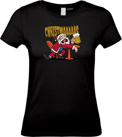 Dames t-shirt Drunk Christmaaaas | Foute Kersttrui Dames Heren | Kerstcadeau | Kerstpakket | Zwart (Dames) | maat XS