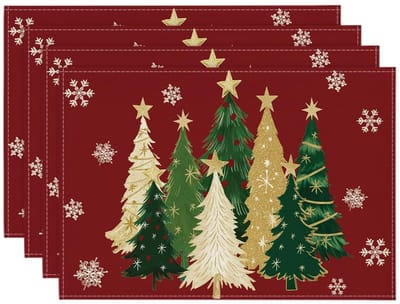 Dailygoody - Rode Bomen Sneeuwvlokken Kerst Platzsets - 4-delig - 30x45cm - Wasbaar - Tafelset - Winter Decoratie - Geschikt voor Feestdagen