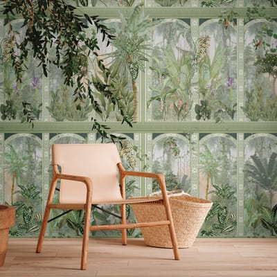 Fotobehang Profhome 393151-GU vliesbehang hardvinyl warmdruk in reliëf glad in jungle stijl mat groen bruin wit 1,59 m x 2,8 m