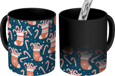 Magische Mok - Foto op Warmte Mokken - Koffiemok - Sokken - Snoep - Kerst - Patronen - Magic Mok - Beker - 350 ML - Theemok