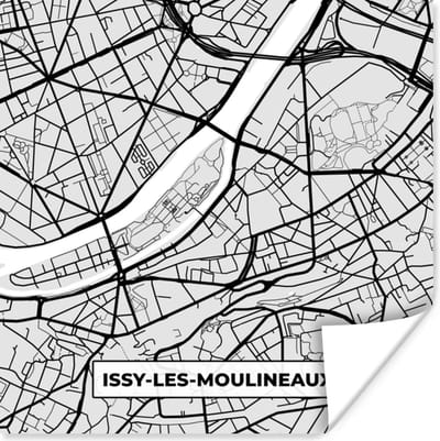 Poster Kaart - Stadskaart - Frankrijk - Issy-Les-Moulineaux - Plattegrond - 100x100 cm XXL