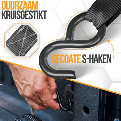 Candala Ratelriemen, 748 KG Breeksterkte, 4 4.57M Spanriemenset, 4 Zachte Lussen, Motorriemen, Spanriemen, Vrachtriemen Voor Vrachtwagens, Rubberen Handgrepen, S-clips, Gecoate Metalen Haken, (Zwart)