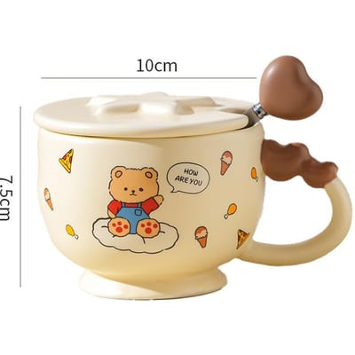 Keramische Waterbeker met Deksel Lepel en Afternoon Tea Kop met Hoge Uitstraling Mok Cartoon Keramische Beker Leuke Beker 350ml