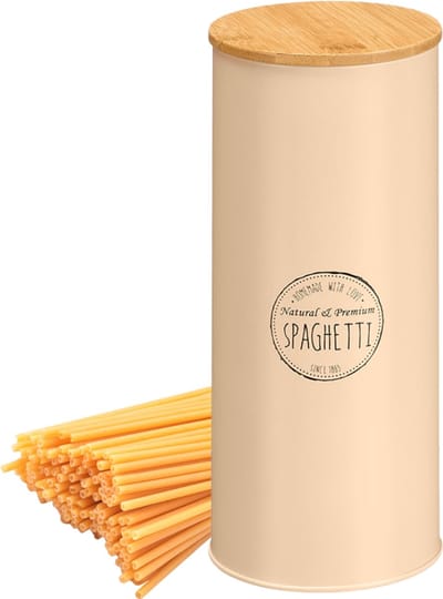 OTIX Spaghetti pot - Beige - voorraadpot - Pasta pot - Bewaardoos - metaal - met bamboe deksel - VIRGO