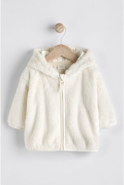 Next - Meisjes - Fleece babyjack met capuchon - Wit