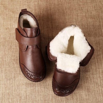 Nieuwe Dames Echt Lederen Enkellaarsjes Dikke Zool Pluche Schoenen Dames Winter Warme Schoenen Mode Coole Schoenen Maat 34 -40 CN40 (Foot 25cm) bruin