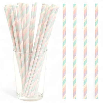 Dailygoods- Papieren Rietjes 80 Stuks - Milieuvriendelijk - Biologisch Afbreekbaar - Retro Schuine Strepen - Feestelijk - Duurzaam - Drinkrietjes