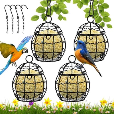 Voederbak voor vogels, Hangstation voor wilde vogels, Metalen voederdispenser met S-vormige haken, Geschikt voor buitengebruik in tuin en natuur (4 stuks)