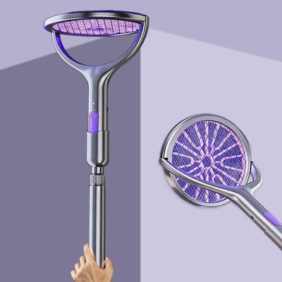 Elektrische Insectenracket met Draaibare Kop en Uitschuifbare Handgreep voor Binnen en Buiten, Oplaadbaar en UV-licht voor Effectieve Muggenbestrijding