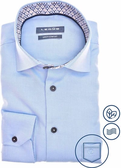 Ledub modern fit overhemd - twill - lichtblauw - Strijkvriendelijk - Boordmaat: 39
