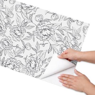 Coloray Meubel Wrap Folie - Zwart-wit Meubelfolie - 50x100 cm - Plakfolie Meubels Bloemenpatroon - Decoratiefolie Zelfklevend - Minimalist Meubelfolie - Meubelfolie Zelfklevend - Badkamer decoratie - Bloemen en planten