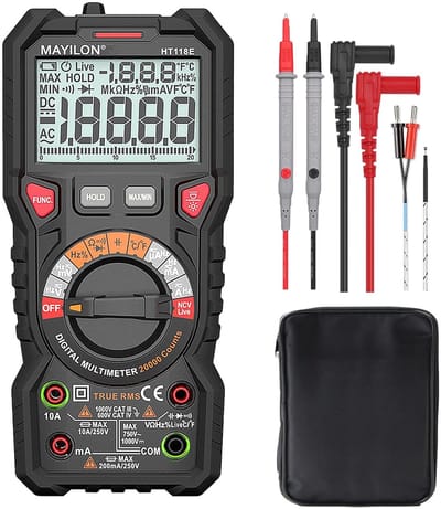 Digitale multimeter 20000 tellingen True RMS met NCV en LIVE-draaddetectie, AC/DC spanning en stroom, frequentie, weerstand, capaciteit, temperatuur, diode en continuïteit
