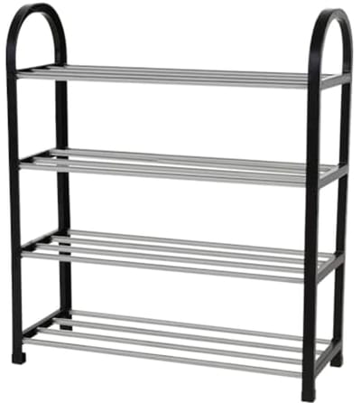 SILVANO Schoenenrek, 4 etages, robuuste structuur, zwart, 19 x 58 x 65 cm, draagbaar, multifunctioneel, voor slaapkamer, hal