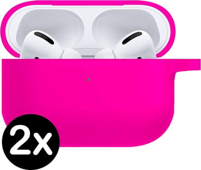 Hoesje - 2 Stuks - Geschikt voor Apple Airpods Pro - Siliconen Hoes met Clip - Silicone Case Cover - Donkerroze