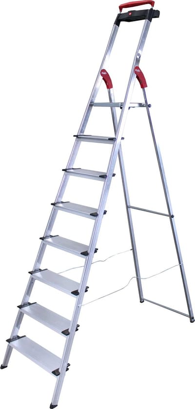 Tredenladder Hailo L100 TopLine, EN 131, met multifunctioneel plateau & grijpbeugel, tot 150 kg, 8 treden