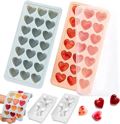 Hartjes IJsvormpjes - IJsblokjes Mal - Drankjes Koelen - 42 Holtes - 2 Stuks - Blauw Roze
