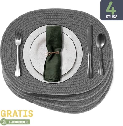 Sophie Nordinn® - Placemats Abisko - Katoen - Donkergrijs - Set 4 stuks