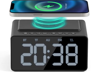 Wekkerradio - Met Bluetooth - Wekker - Digitale Wekker - Snooze Functie - Draadloze Oplader - Wekkers Digitaal - Digitale Klok - Zwart - Faas