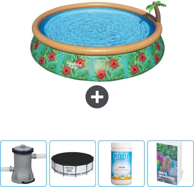 Bestway Rond Opblaasbaar Fast Set Zwembad - Paradijsprint - 457 x 84 cm - Inclusief Pomp Afdekzeil - Chloor - Zwembadgids