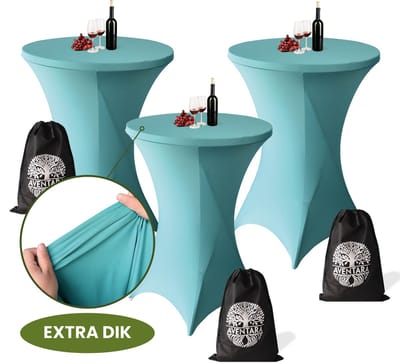 Statafelrok Turquoise x 3 – ∅80-85 x 110 cm – Luxe Statafelhoes – Extra Dikke Stretch Stof – Inclusief Opbergtas – Ideaal voor Bruiloften, Feesten en Cocktailparty’s