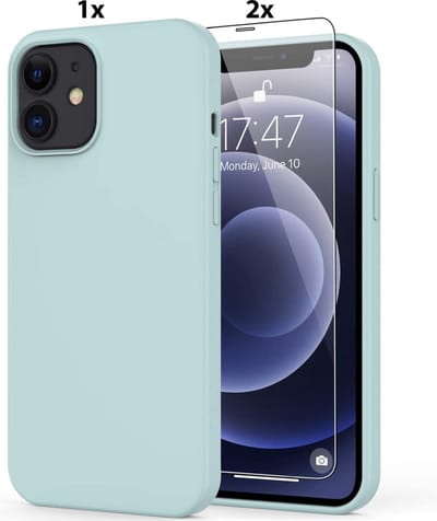 Hoesje Geschikt voor iPhone 13 Mini Soft Nano siliconen Gel Mint Groen Hoesje Met 2X Glazen screenprotector