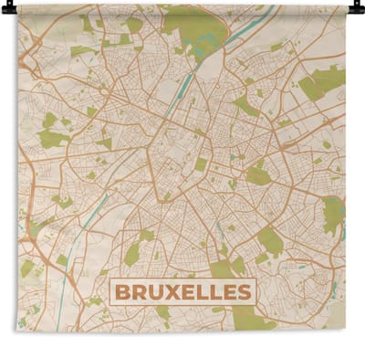 Wandkleed - Wanddoek - Kaart - Brussel - Brussel - Plattegrond - Stadskaart - 180x180 cm - Wandtapijt