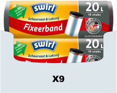 9x Swirl vuilniszakken fixeerband voor pedaalemmers 20 liter (15 stuks)