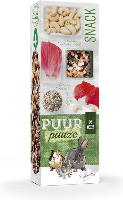 Witte Molen - Knaagdierensnack - Knaagdier - Puur Pauze Sticks Hibiscus & Cashewnoten 110g - 2st